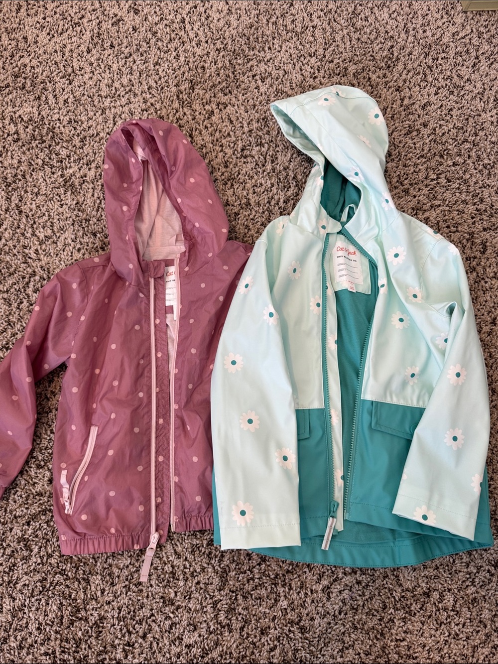 Cat & Jack Pink Polka Dot & Mint Floral Raincoats